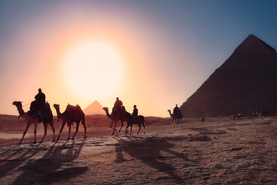 Cairo pyramids at sunset