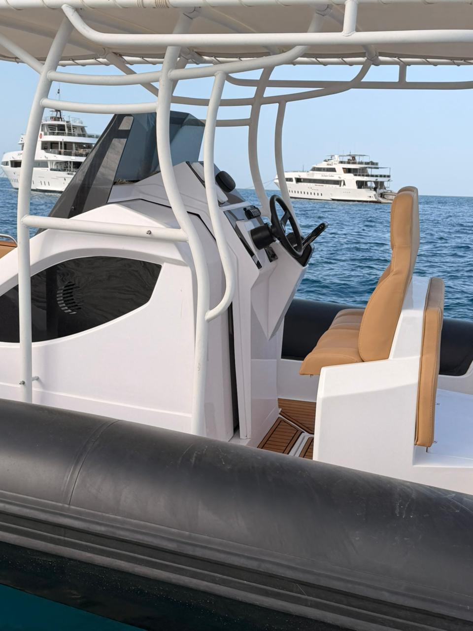 Speedboat cockpit with Red Sea view